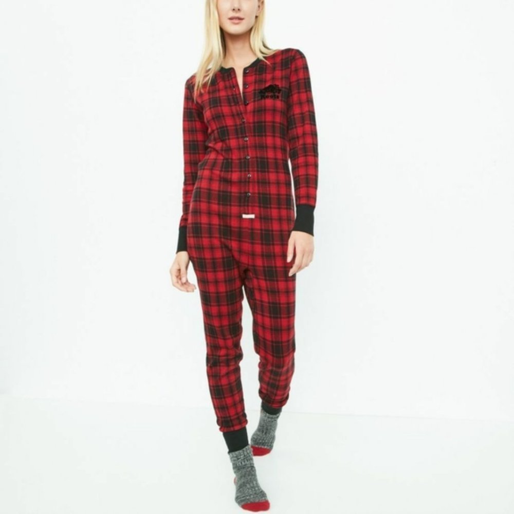 Women's Red Plaid One-Piece Pajama Romper